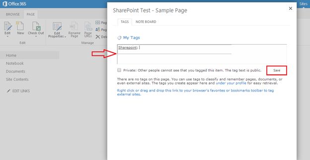 save to store the tags in share point